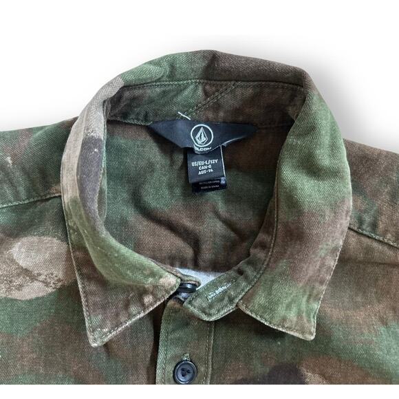 Volcom Big Kid Boys Huckster Camo Shirt Sz Large 12 Y Skater - Picture 2 of 6